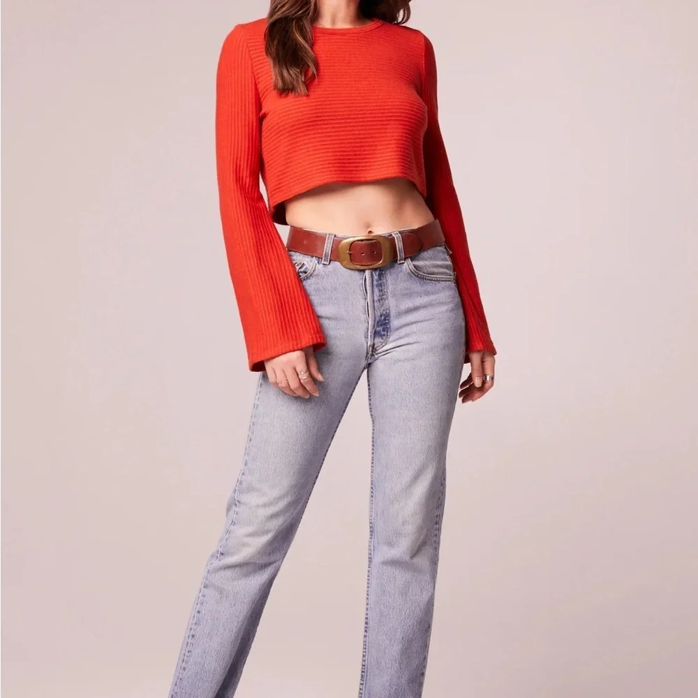 BAND OF THE FREE by Band of Gypsies ALIZE RUST LONG SLEEVE CROP TOP